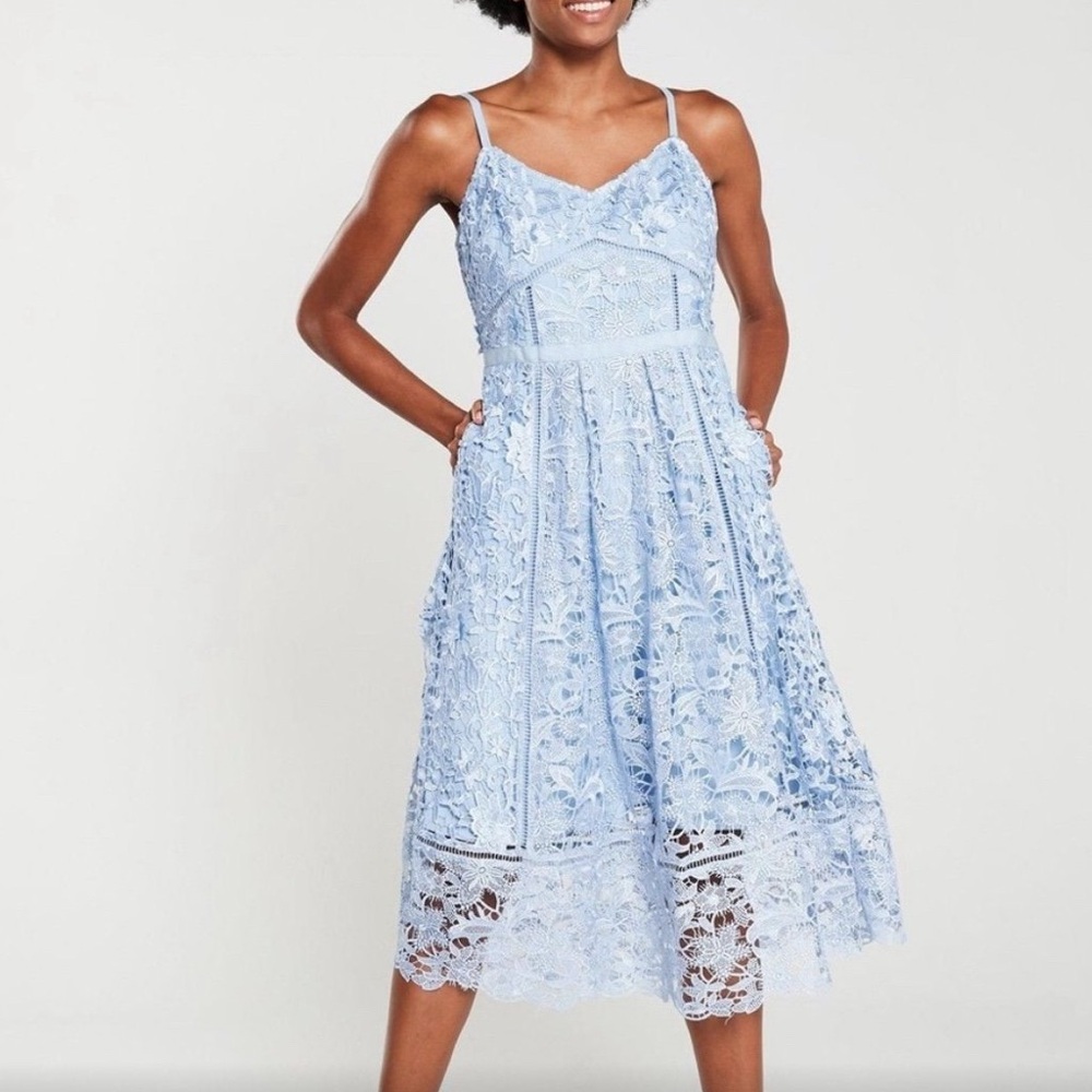 Ted Baker Light Blue Lace Midi Dress Red Size 5 or XL Great Condition!